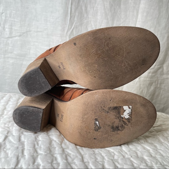 Free People Strappy Hybrid Stacked Heel Boot Brown Leather 38 Brown Zip Strap - Picture 10 of 15